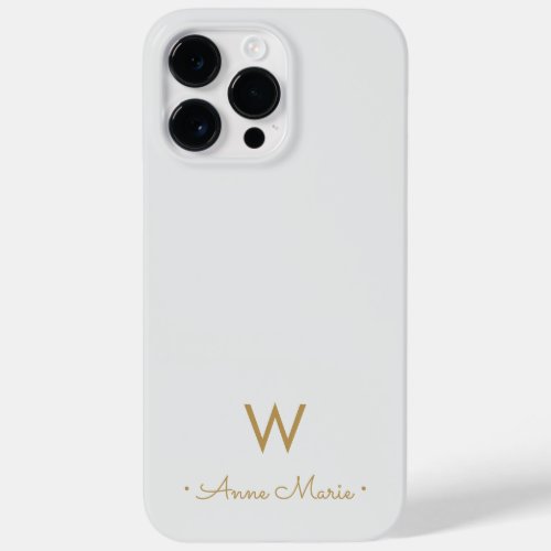 Modern Light Gray Gold Script Monogram Case_Mate iPhone 14 Pro Max Case