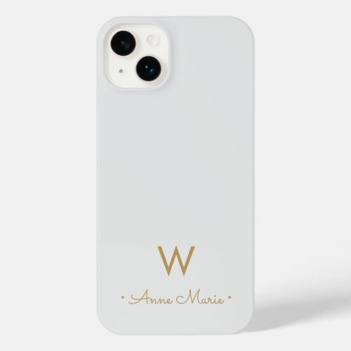 Modern Light Gray Gold Script Monogram iPhone 14 Plus Case