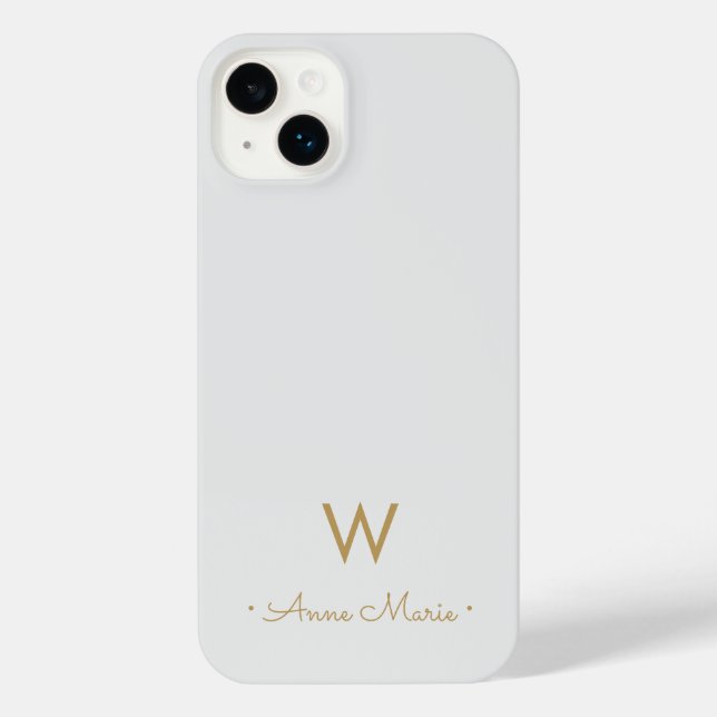Modern Light Gray Gold Script Monogram iPhone Case (Back)
