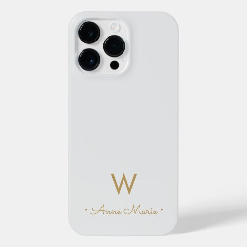 Modern Light Gray Gold Script Monogram iPhone 14 Pro Max Case