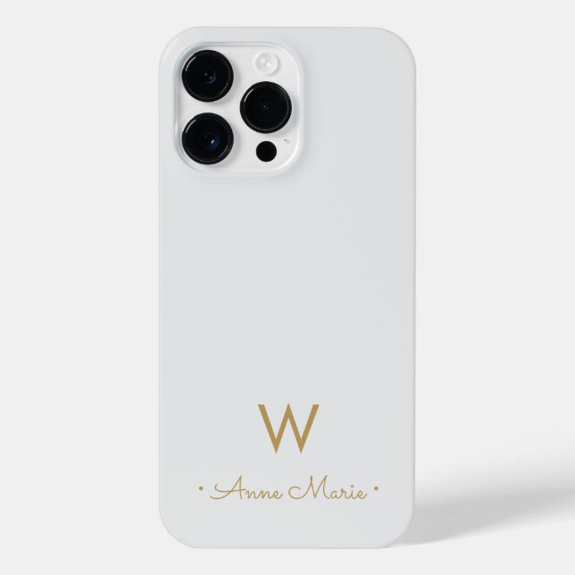 Modern Light Gray Gold Script Monogram iPhone Case (Back)