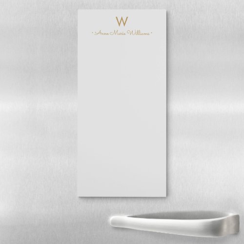 Modern Light Gray Gold Script Monogram Magnetic Notepad