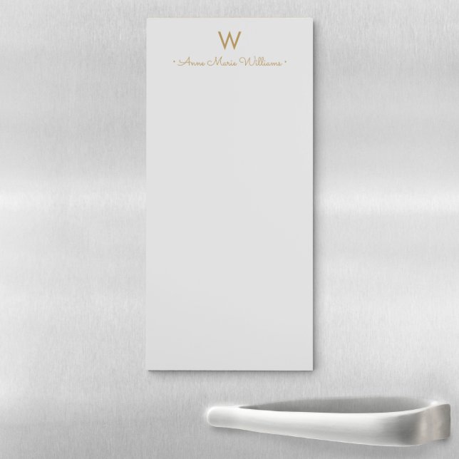 Modern Light Gray Gold Script Monogram Magnetic Notepad (In Situ)