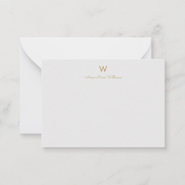 Modern Light Gray Gold Script Monogram Note Card (Front)