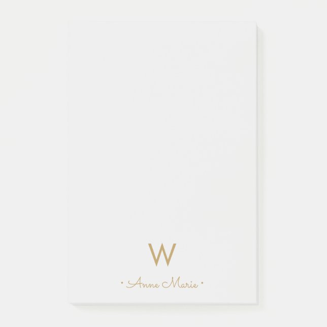 Modern Light Gray Gold Script Monogram Post-it Notes (Front)