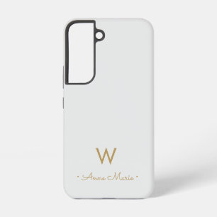 Modern Light Gray Gold Script Monogram Samsung Galaxy S22 Case