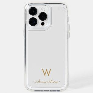 Modern Light Gray Gold Script Monogram Speck iPhone 14 Pro Max Case