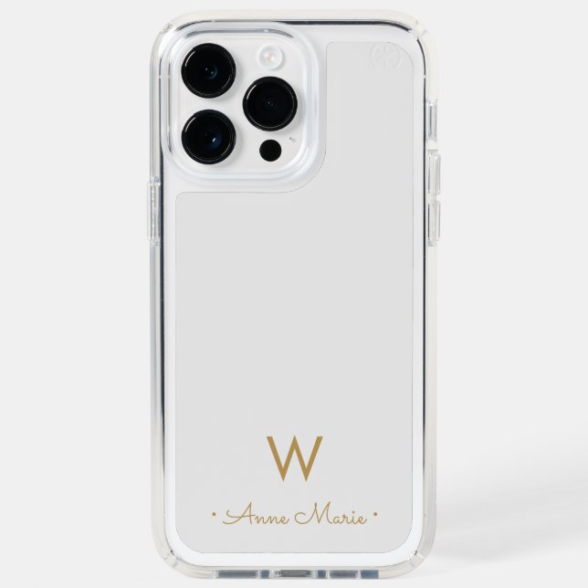 Modern Light Gray Gold Script Monogram Speck iPhone Case (Front)