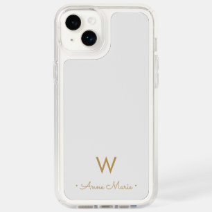 Modern Light Gray Gold Script Monogram Speck iPhone 14 Plus Case