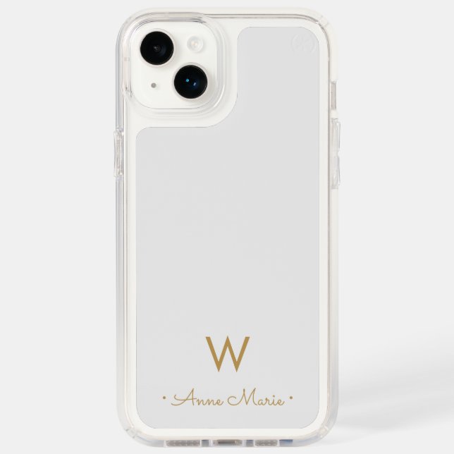 Modern Light Gray Gold Script Monogram Speck iPhone Case (Front)