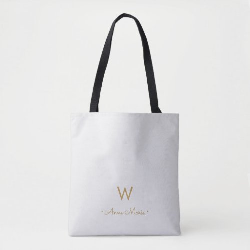 Modern Light Gray Gold Script Monogram Tote Bag