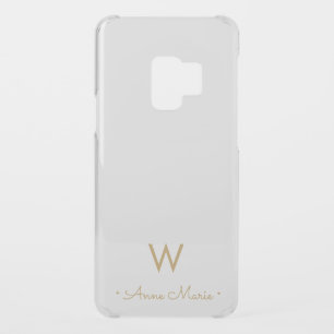 Modern Light Gray Gold Script Monogram Uncommon Samsung Galaxy S9 Case