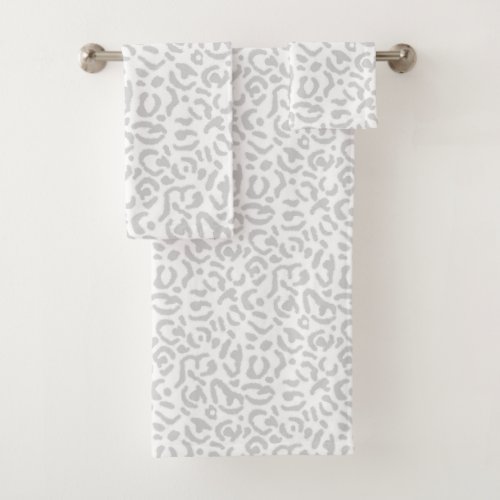 Modern Light Gray Leopard Animal Print Bath Towel Set