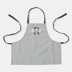 Modern light gray monogram boy name apron