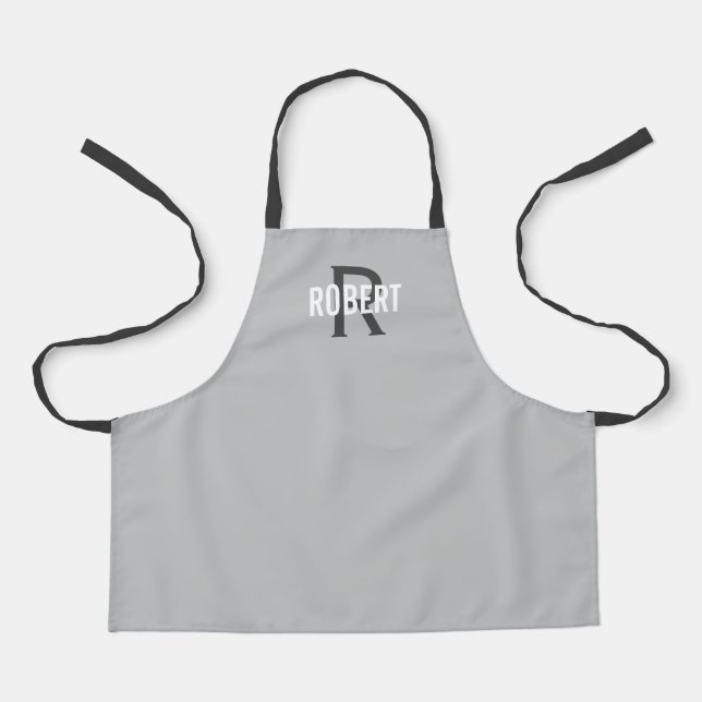 Modern light gray monogram boy name apron (Front)