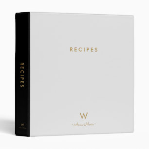 Modern Light Gray Pastel Monogram Recipe 3 Ring Binder