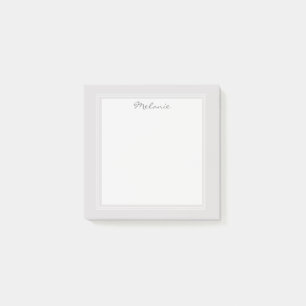 Modern Light Gray Silver White Border Script Post-it Notes