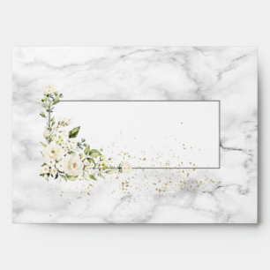 Modern Light Gray White Floral Gold Marble Wedding Envelope