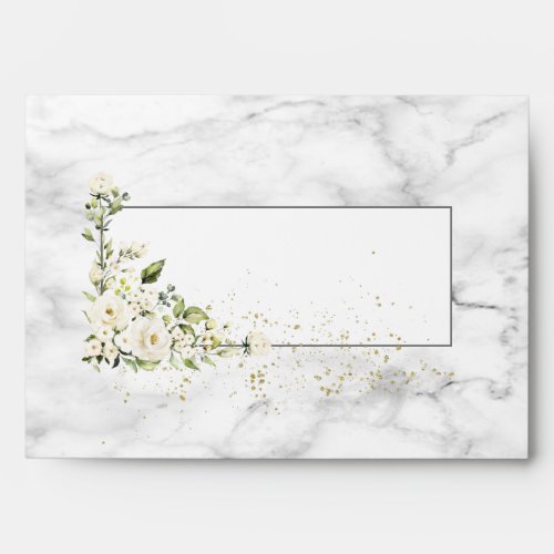 Modern Light Gray White Floral Gold Marble Wedding Envelope