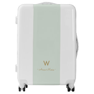 Modern Light Green Gold Minimalist Monogram Luggage