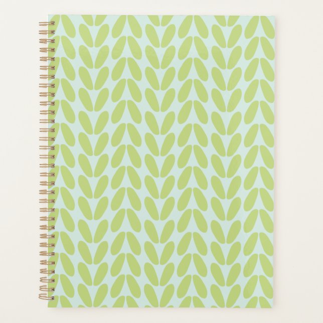 Modern Light Green Leaf Pattern on Pastel Blue Planner (Front)