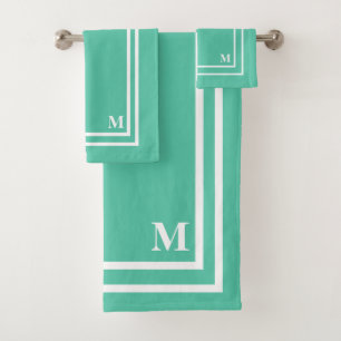 Modern Light Green Monogram Bath Towel Set