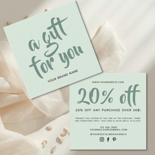 Modern light green script coupon discount card