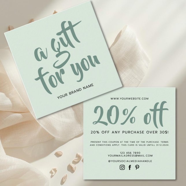 Modern light green script coupon discount card (Creator Uploaded)