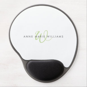 Modern Light Green Script Monogram Gel Mouse Pad