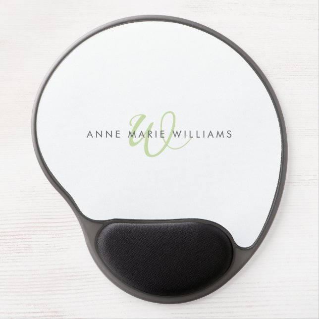 Modern Light Green Script Monogram Gel Mouse Pad (Front)