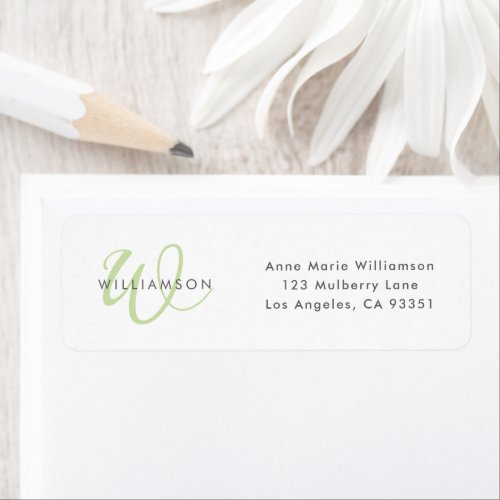 Modern Light Green Script Monogram Label