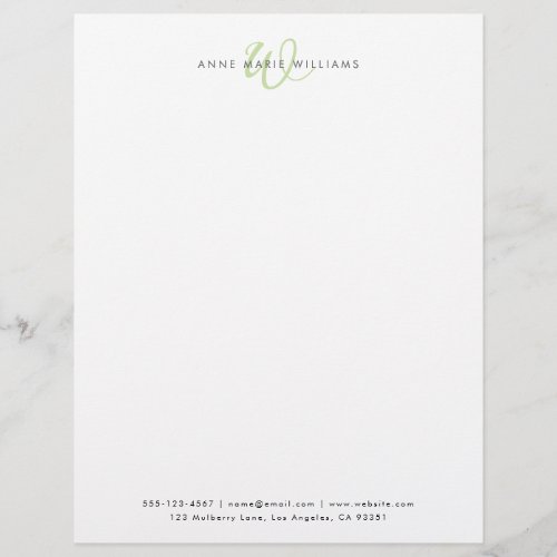 Modern Light Green Script Monogram Letterhead