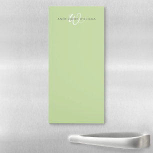 Modern Light Green White Script Monogram Magnetic Notepad