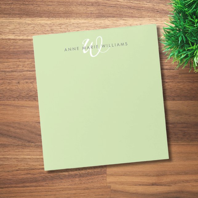 Modern Light Green White Script Monogram Notepad (Creator Uploaded)