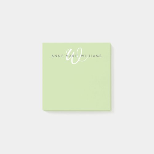 Modern Light Green White Script Monogram Post-it Notes