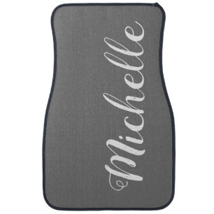 Modern Light Grey and White Script Personalized Car Floor Mat