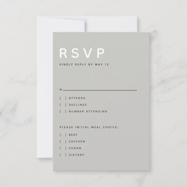Modern Light Grey Editorial All Caps RSVP Card (Front)