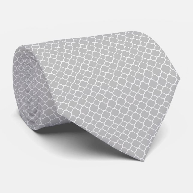 Modern Light Grey Geometric Pattern Neck Tie (Rolled)