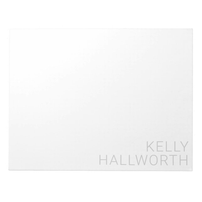 Modern Light Grey Name On White Notepad (Front)