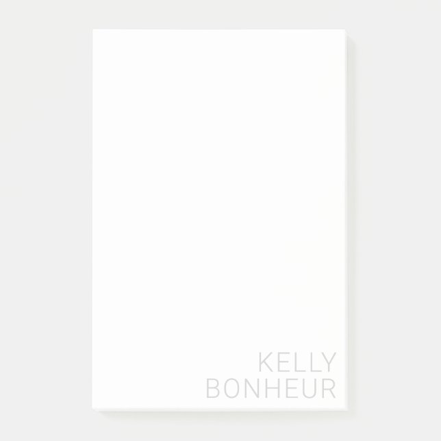 Modern Light Grey Name On White Post-it Notes (Front)