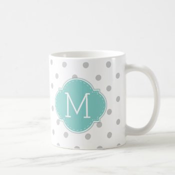 Modern Light Grey Polka-dots With Blue Monogram Coffee Mug by eatlovepray at Zazzle