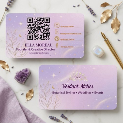 Modern Light Lavender QR Code Elegant Pastel Brand Business Card