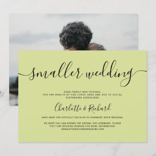 Modern light lime green smaller wedding photo announcement