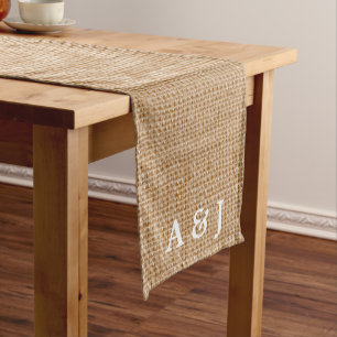 Modern Light Linen Personalized Monogram Wedding Medium Table Runner