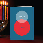 Modern Light & Love Red & Blue Folded Hanukkah  Holiday Card<br><div class="desc">Share the spirit of the season with a modern Hanukkah card featuring intersecting circles that form an “eight” — a symbolic nod to the eight days of Hanukkah. Clean, minimalist design meets heartfelt holiday wishes. Celebrate the Festival of Lights with this Modern Light & Love Red & Blue Folded Hanukkah...</div>