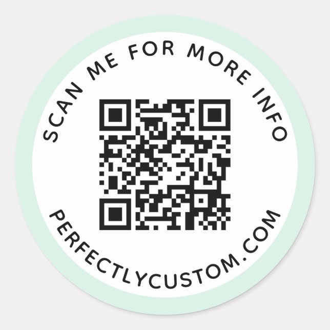 Modern light mint green border QR code and text Classic Round Sticker (Front)