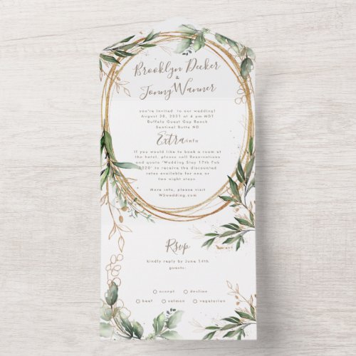 Modern Light Moss Sage Greenery Eucalyptus Wedding All In One Invitation