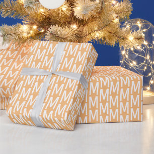 Modern light orange white custom monogram pattern wrapping paper