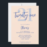 Modern Light Peach Blue Elegant 21st Birthday Invitation<br><div class="desc">A simple modern 21st birthday invitation featuring elegant calligraphy script typography and minimalist design in peach and blue color.</div>
