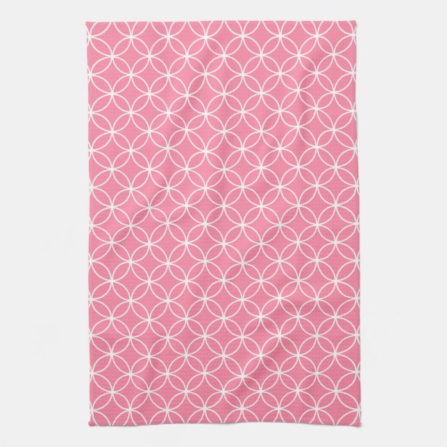 Modern Light Pink and White Circle Diamond Pattern Kitchen Towel (Vertical)